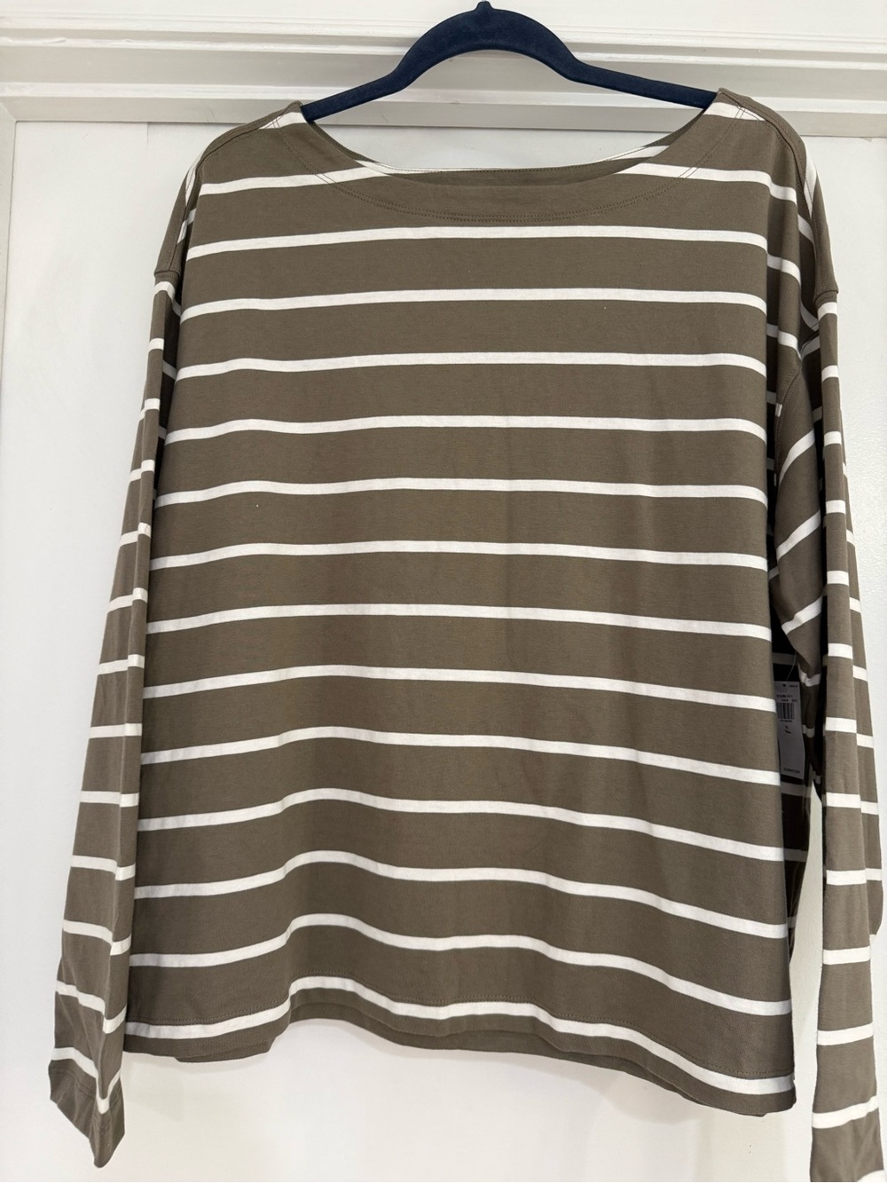 Old Navy Taupe and White Striped Long Sleeve Top